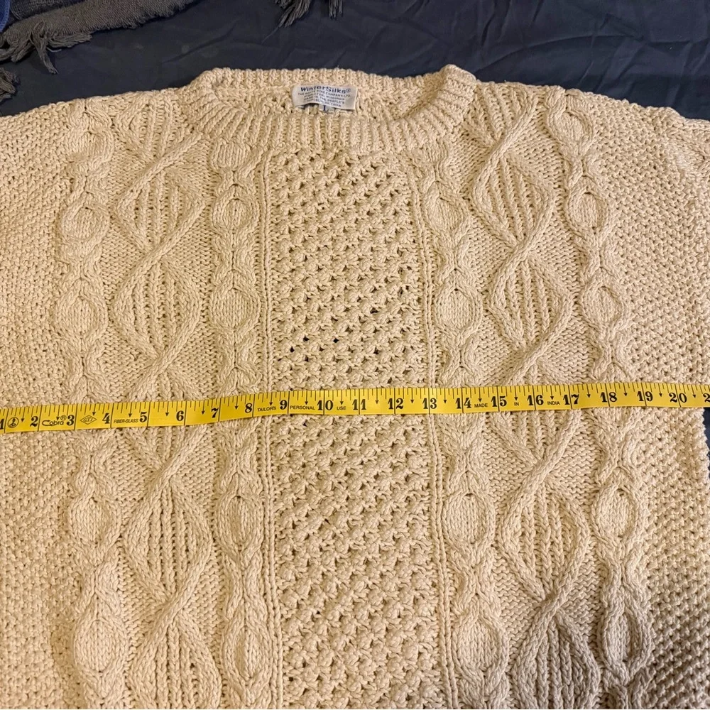 WinterSilks Women's Cable Knit Cream Sweater (2) - Picture 7 of 12